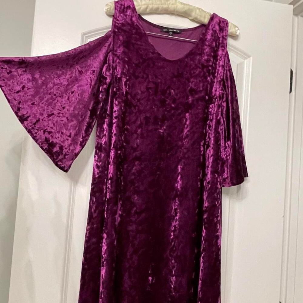 Nik and Nash Purple Crushed Velvet Cold Shoulder Dress L Whimsigoth 90s Grunge